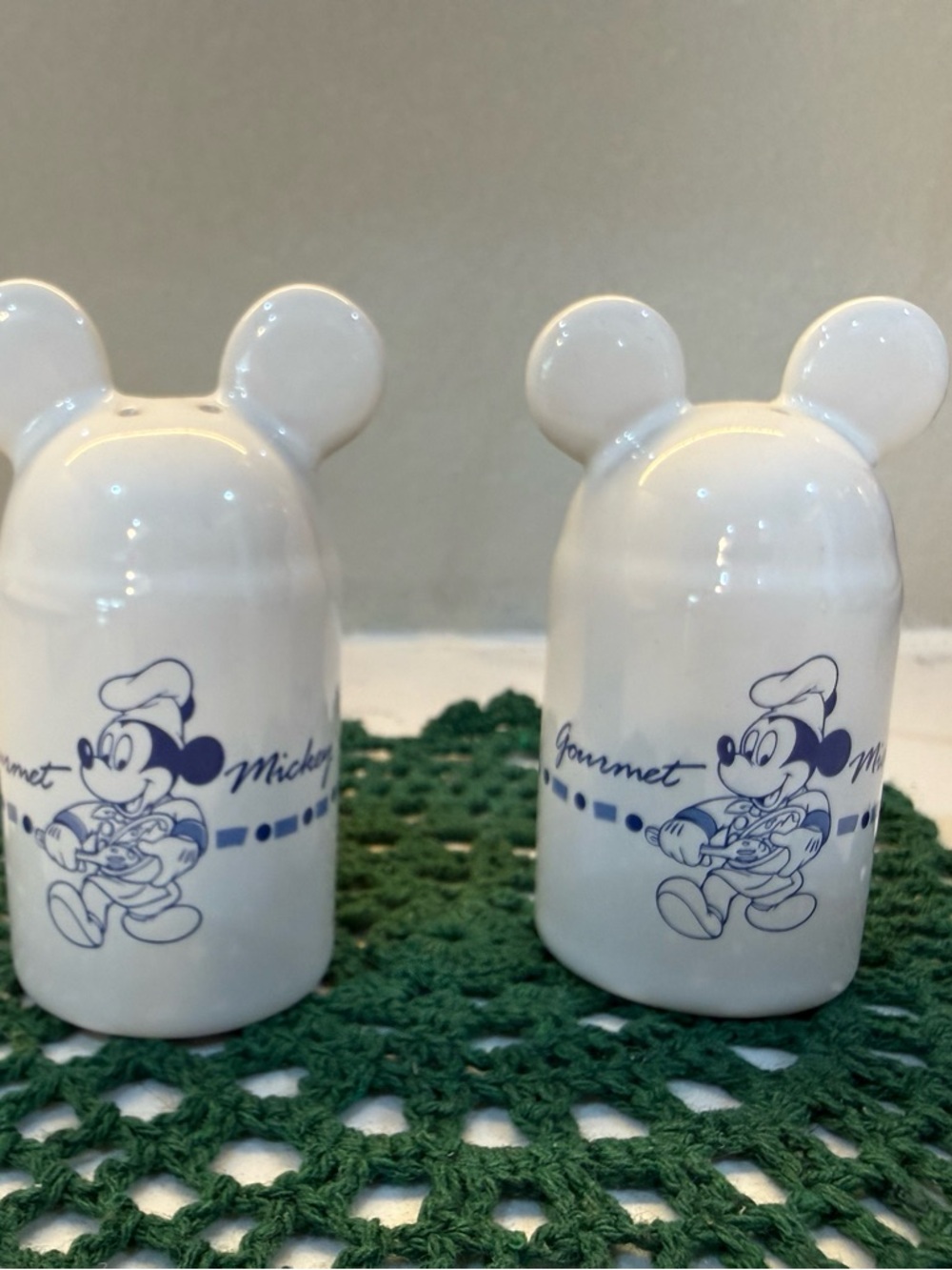 Disney Ceramic Mickey Salt & Pepper Shakers White And Blue